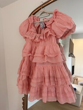 Innika Choo puff sleeve Lace frill mini dress